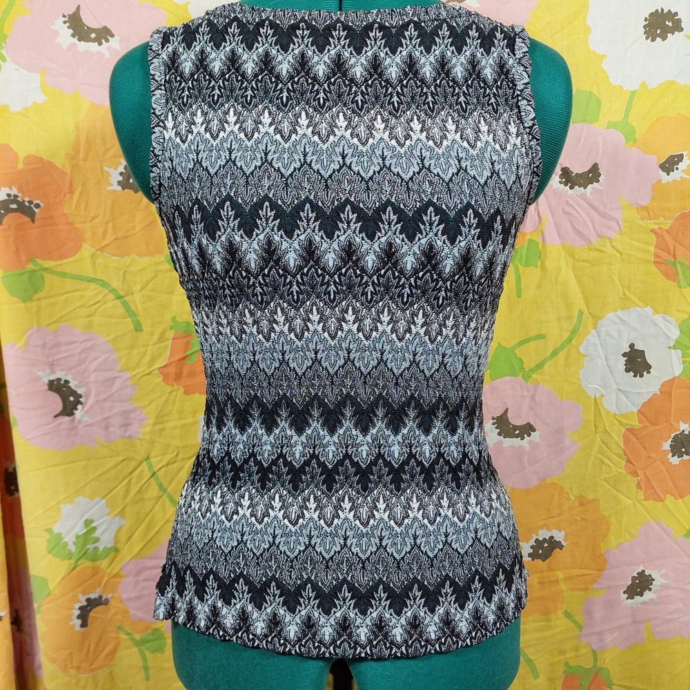 ByChoice California Vintage Metallic Sleeveless Top Black Grey Geometric Small